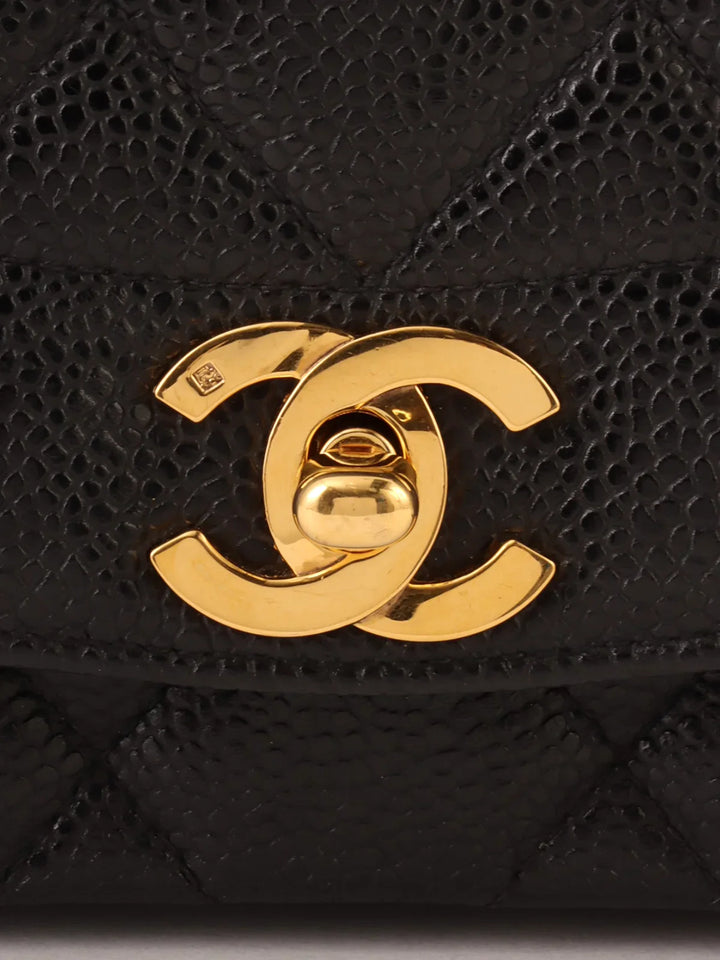 Chanel Around 1992 Made Caviar Skin Diana New Chain Bag 22Cm Black