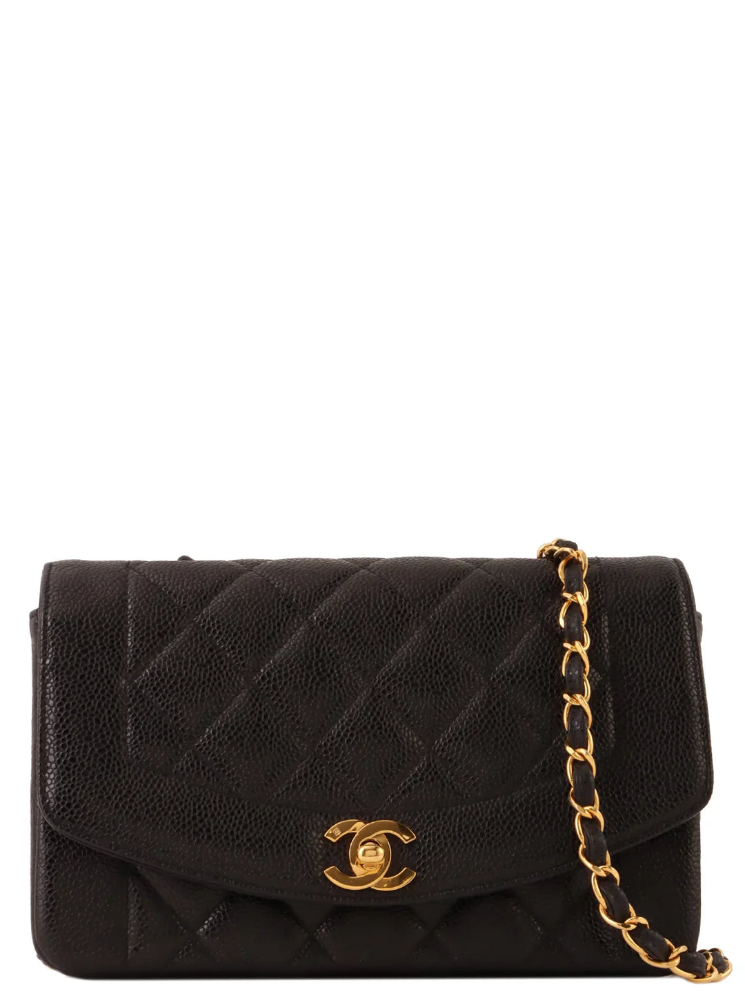Chanel Around 1992 Made Caviar Skin Diana New Chain Bag 22Cm Black