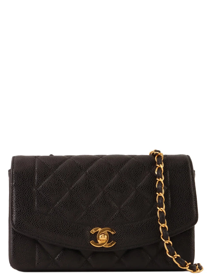 Chanel Around 1992 Made Caviar Skin Diana New Chain Bag 22Cm Black