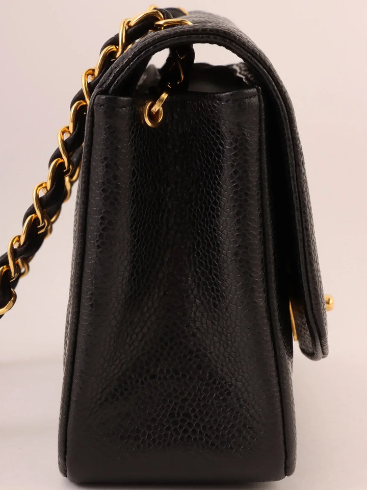 Chanel Around 1992 Made Caviar Skin Diana New Chain Bag 22Cm Black
