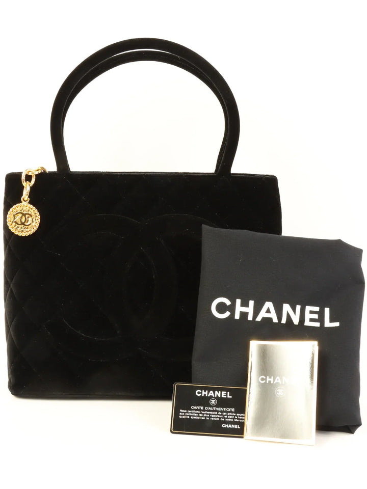 Chanel Around 1998 Made Velvet Cc Mark Stitch Revival Tote Bag Black