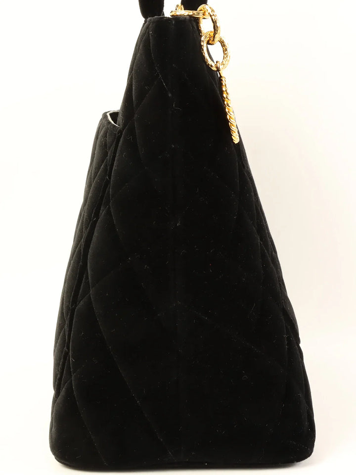 Chanel Around 1998 Made Velvet Cc Mark Stitch Revival Tote Bag Black