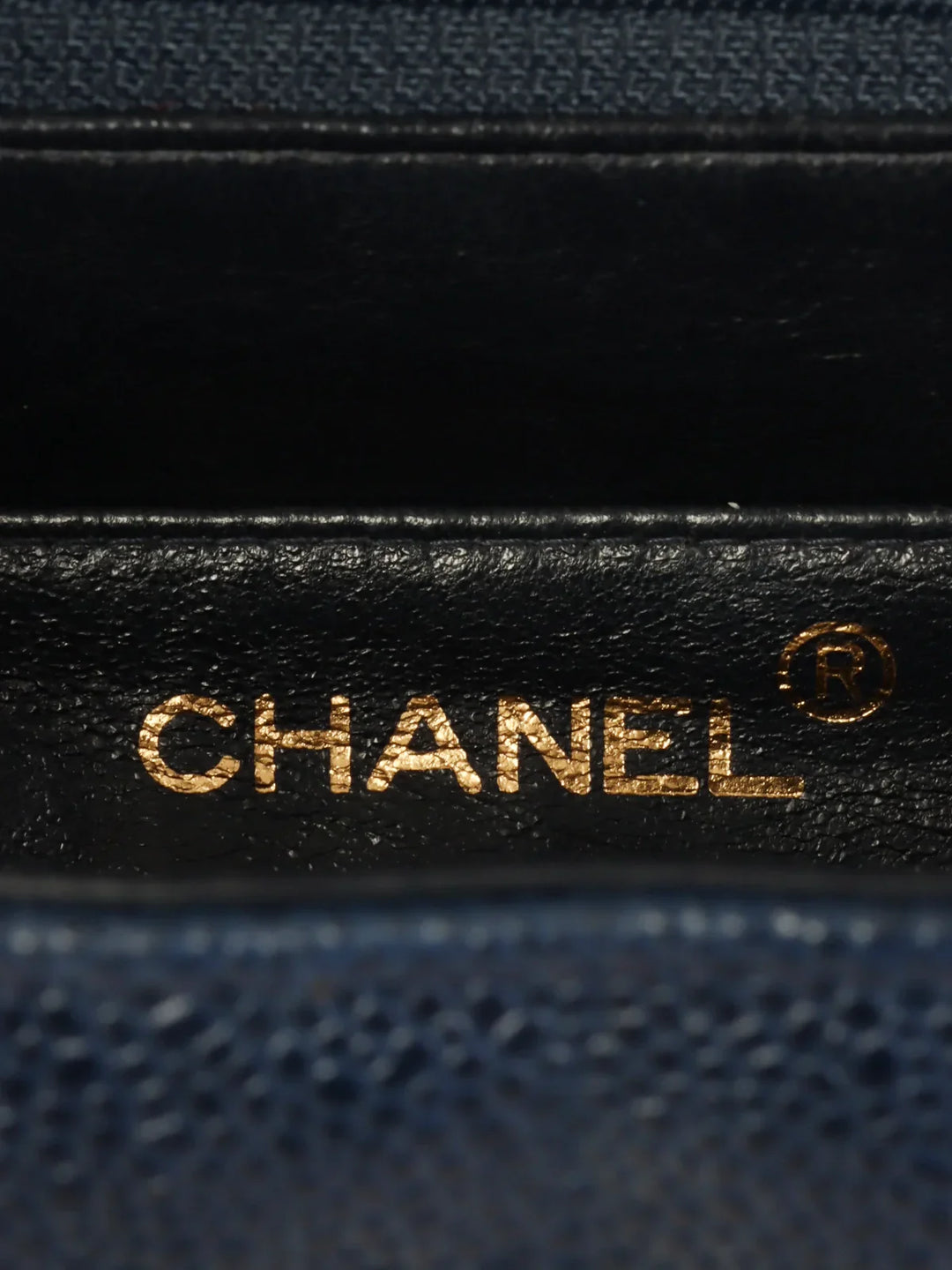 Chanel Around 1995 Made Caviar Skin Mademoiselle Stitch Turn-Lock Top Handle Bag Navy