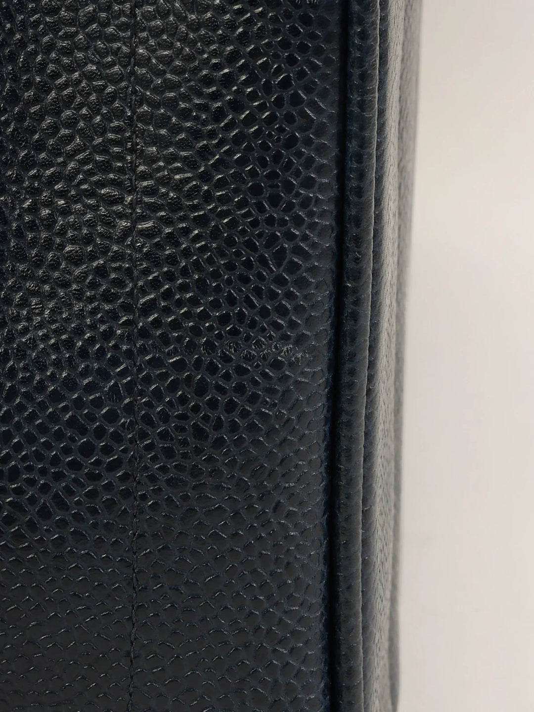 Chanel Around 1995 Made Caviar Skin Mademoiselle Stitch Turn-Lock Top Handle Bag Navy