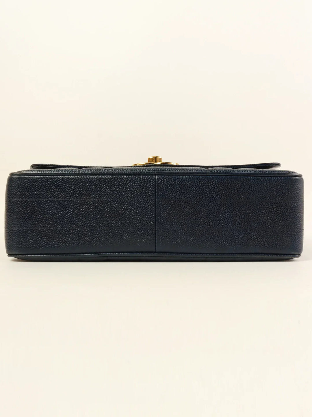 Chanel Around 1995 Made Caviar Skin Mademoiselle Stitch Turn-Lock Top Handle Bag Navy