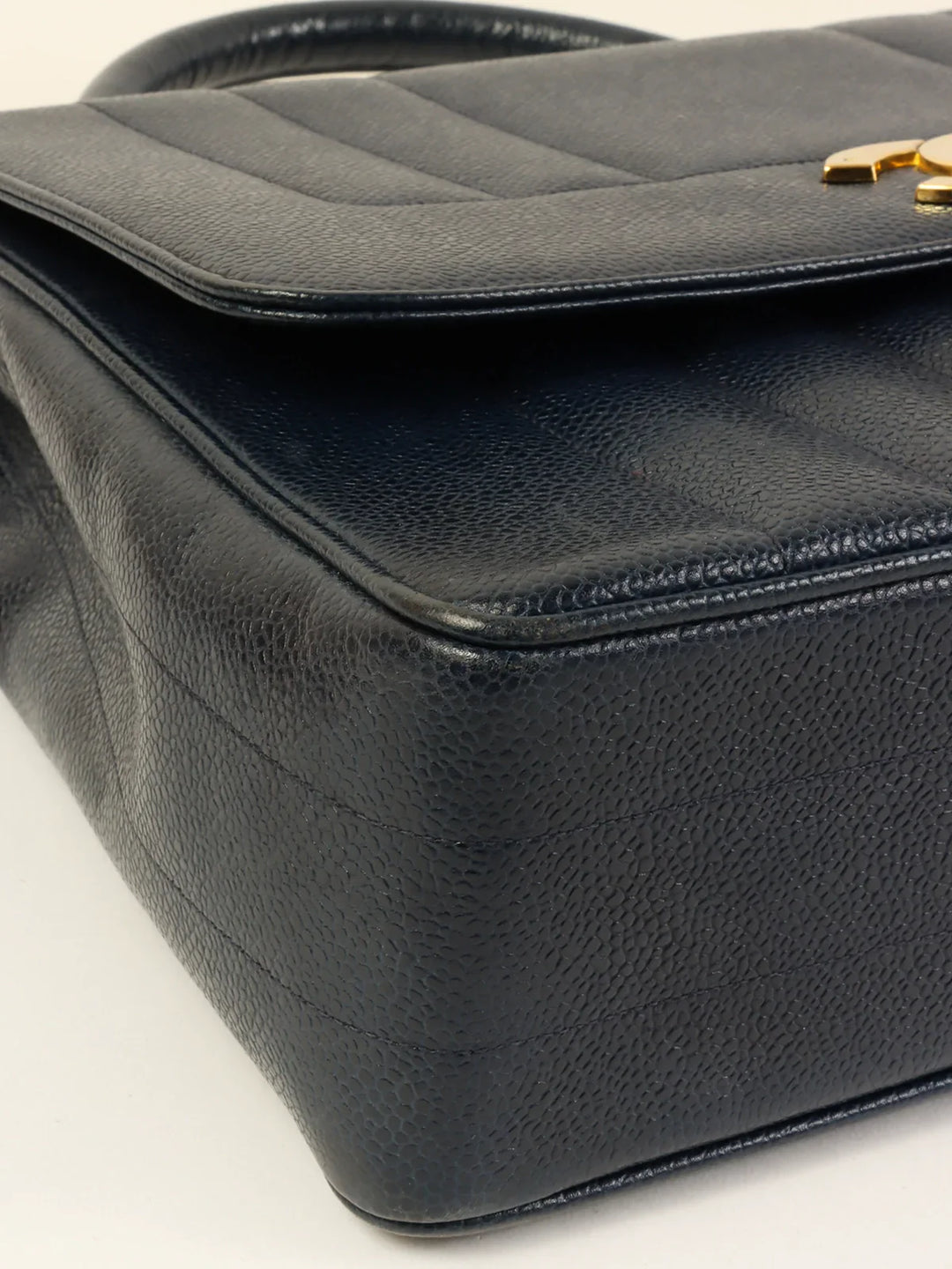 Chanel Around 1995 Made Caviar Skin Mademoiselle Stitch Turn-Lock Top Handle Bag Navy