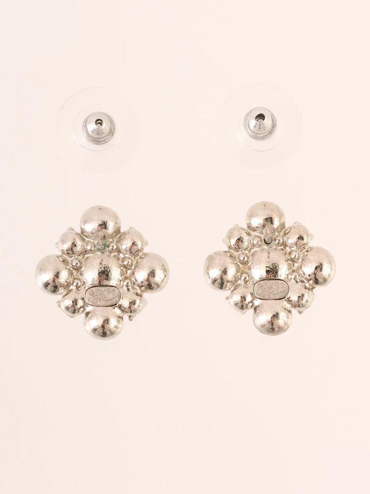 Chanel 2010 Made Rhinestone Diamond Motif Cc Mark Pierced Earrings Silver