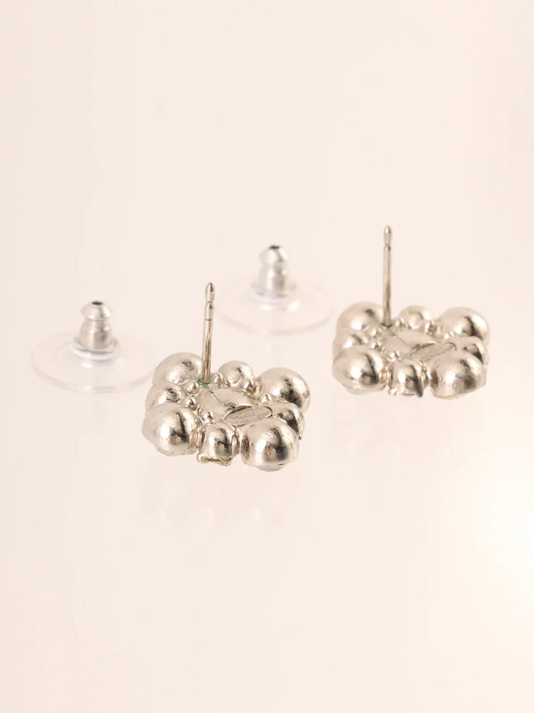 Chanel 2010 Made Rhinestone Diamond Motif Cc Mark Pierced Earrings Silver