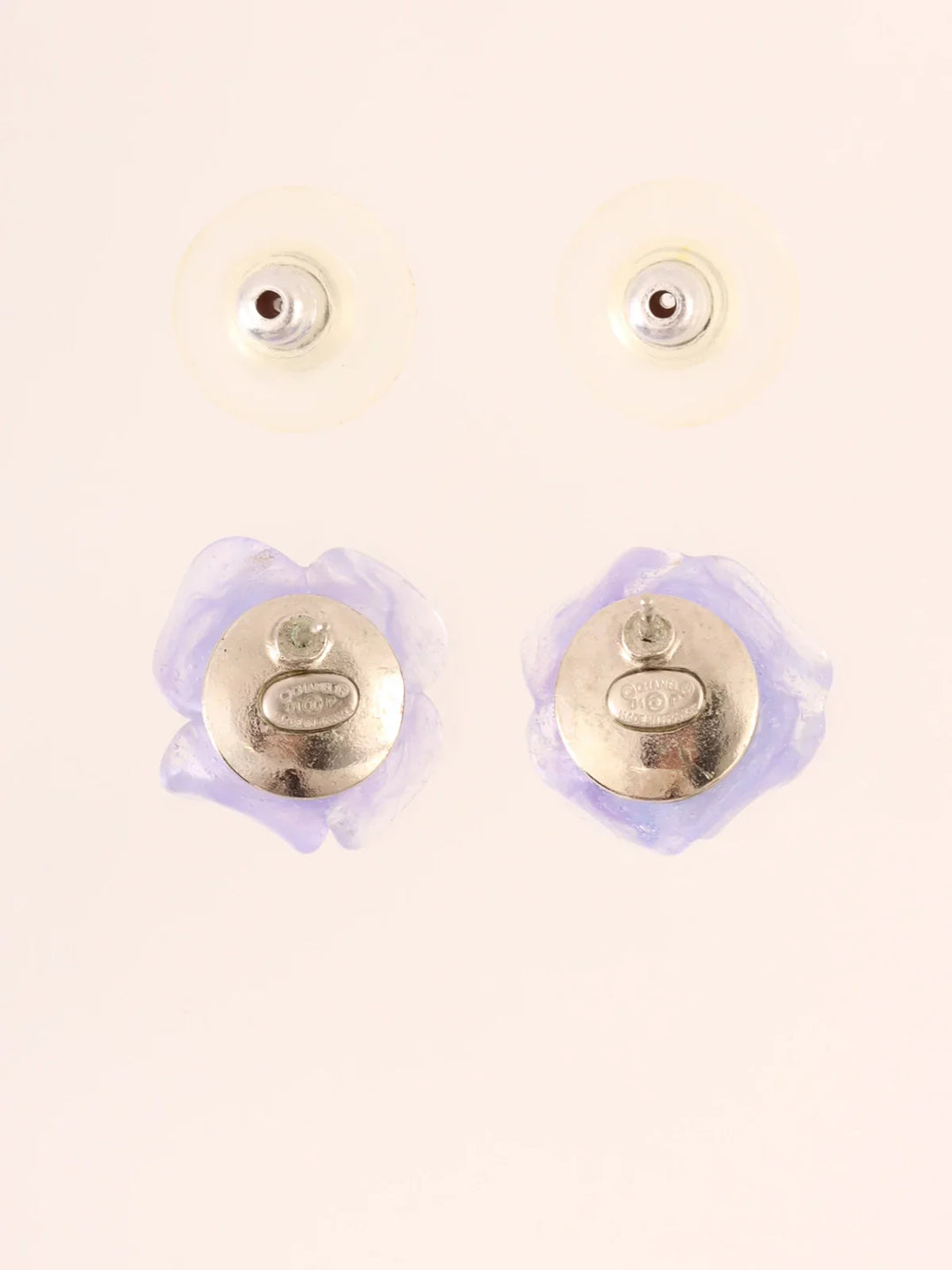 Chanel 2001 Made Camellia Pierced Earrings Purple
