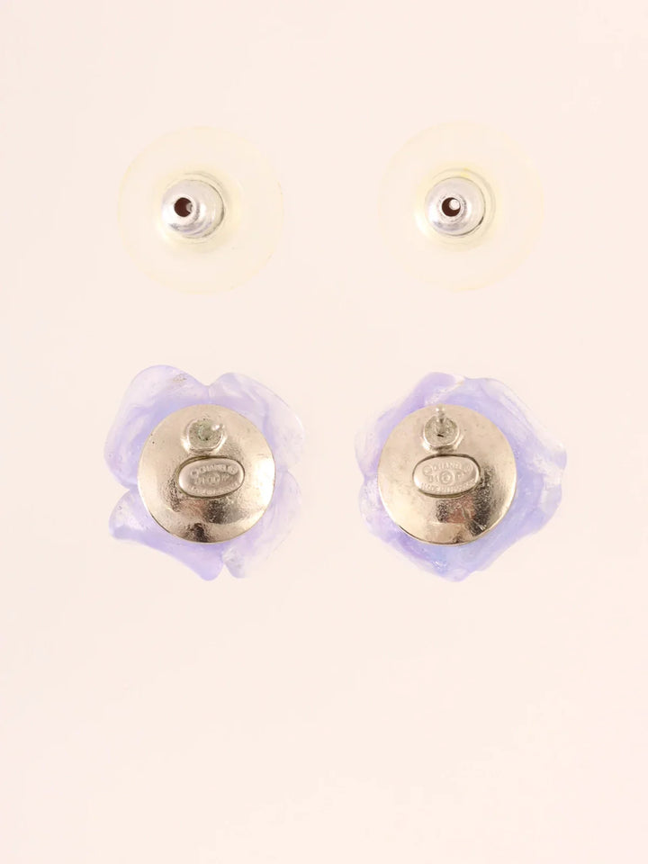 Chanel 2001 Made Camellia Pierced Earrings Purple