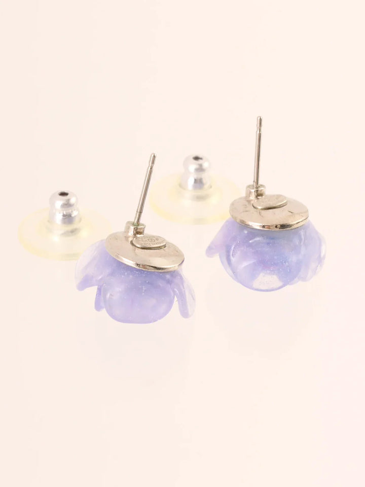 Chanel 2001 Made Camellia Pierced Earrings Purple
