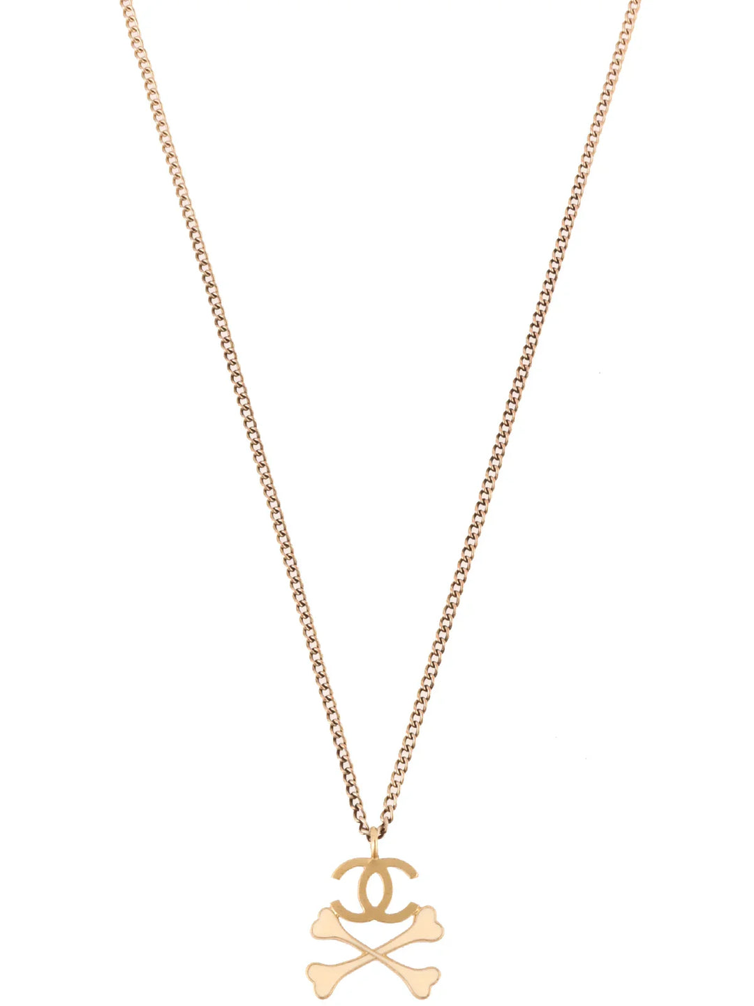 Chanel 2003 Made Cross Bone Cc Mark Necklace Gold/Ivory