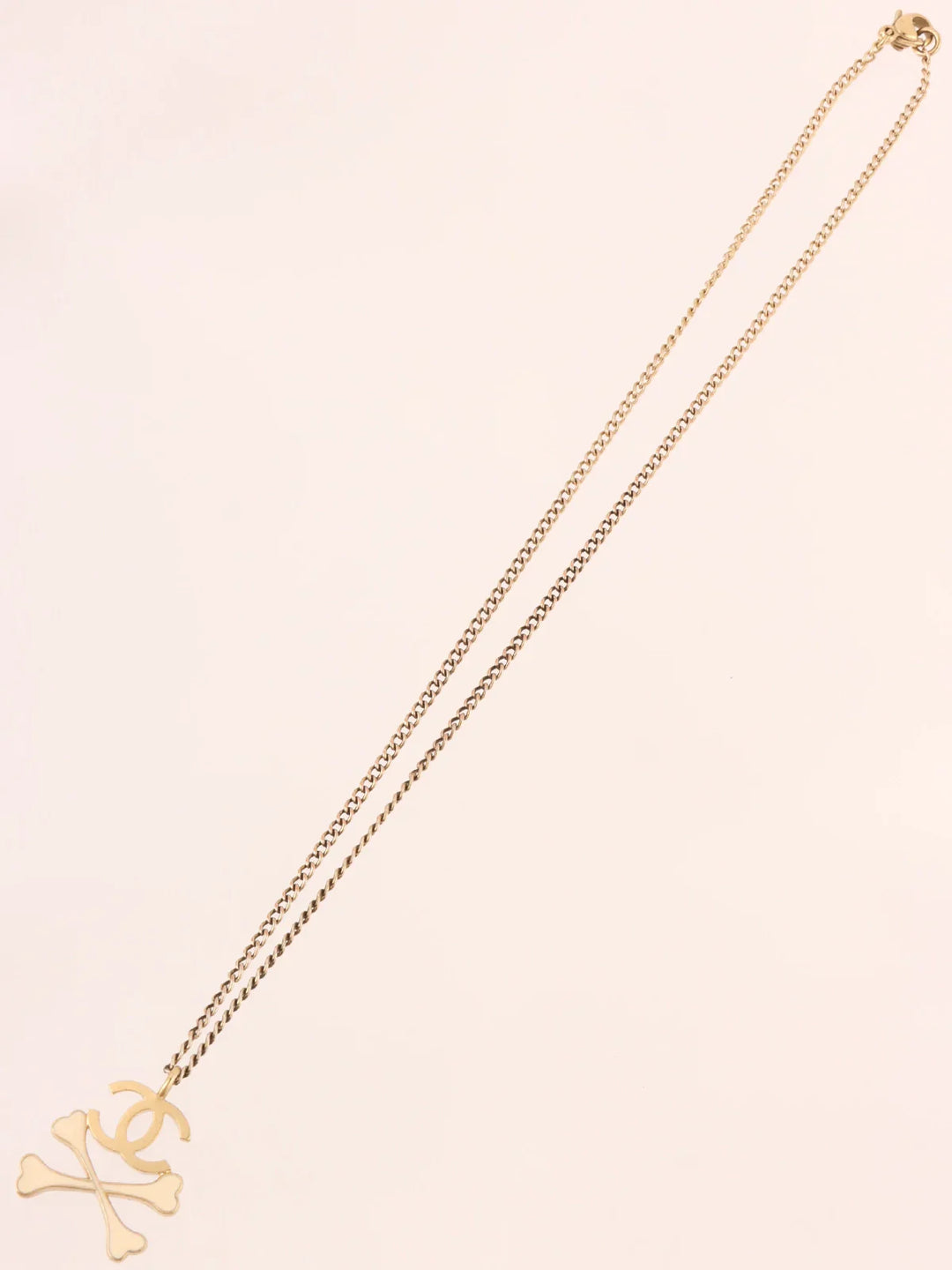 Chanel 2003 Made Cross Bone Cc Mark Necklace Gold/Ivory