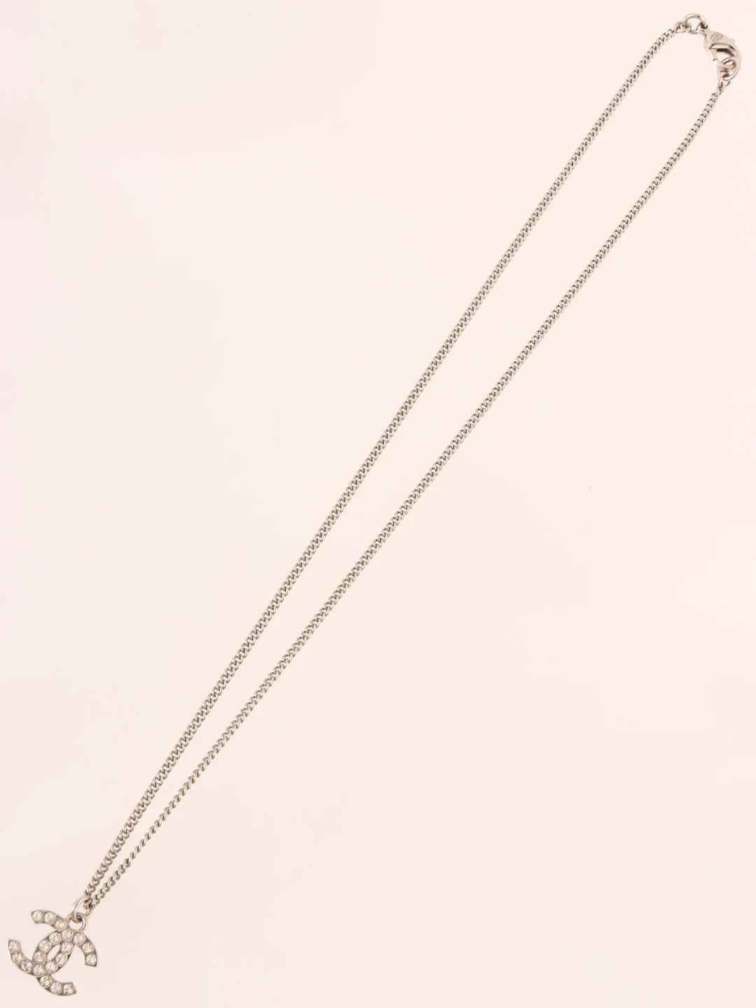 Chanel 2012 Made Rhinestone Cc Mark Necklace Silver