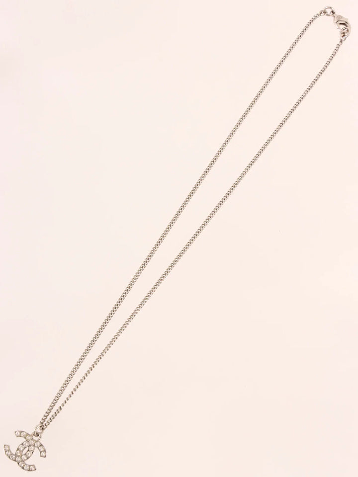 Chanel 2012 Made Rhinestone Cc Mark Necklace Silver