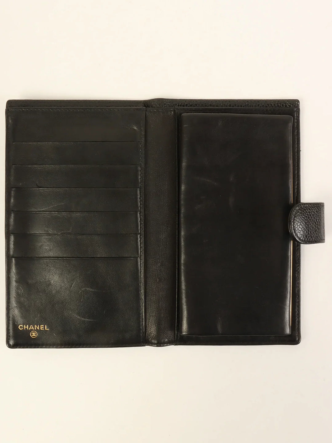 Chanel Around 2001 Made Caviar Skin Cc Mark Stitch Long Wallet Black
