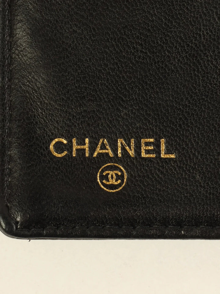 Chanel Around 2001 Made Caviar Skin Cc Mark Stitch Long Wallet Black