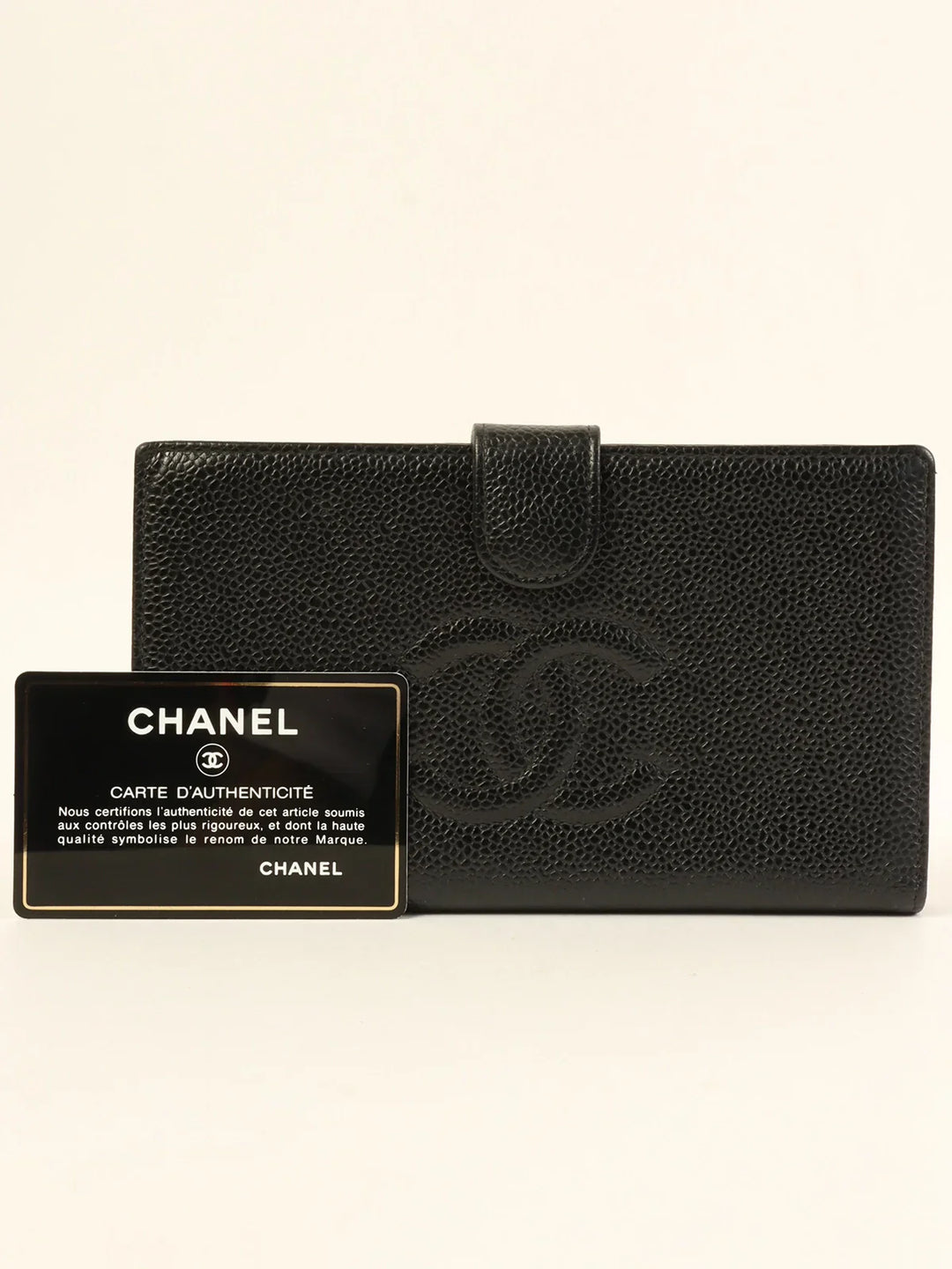 Chanel Around 2001 Made Caviar Skin Cc Mark Stitch Long Wallet Black