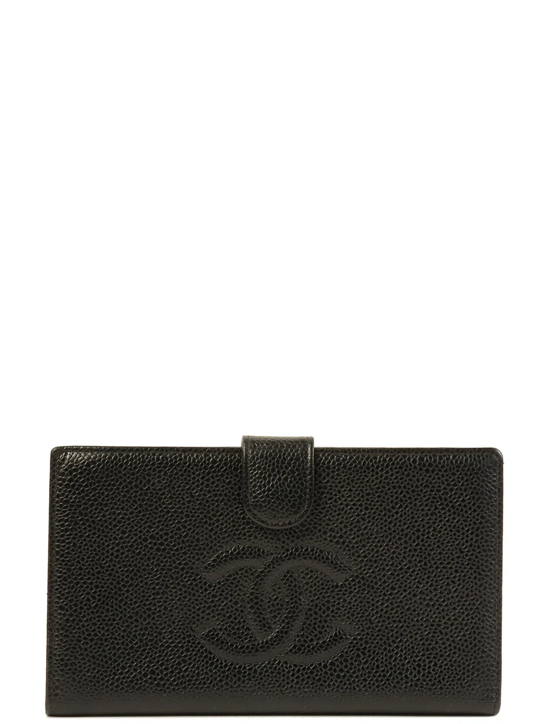 Chanel Around 2001 Made Caviar Skin Cc Mark Stitch Long Wallet Black