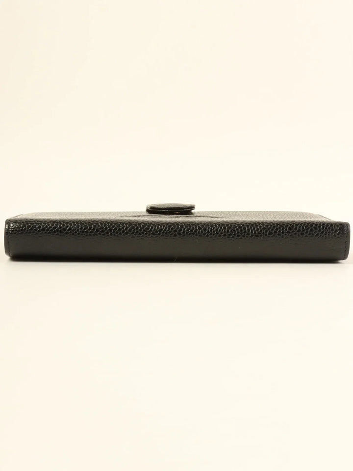 Chanel Around 2001 Made Caviar Skin Cc Mark Stitch Long Wallet Black
