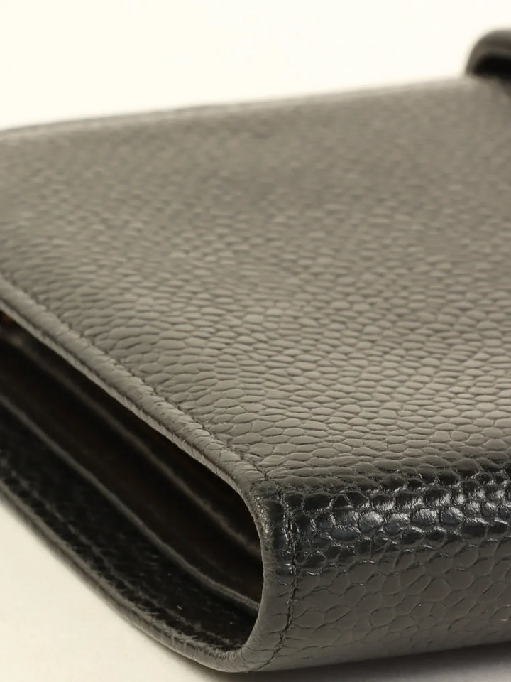 Chanel Around 2001 Made Caviar Skin Cc Mark Stitch Long Wallet Black