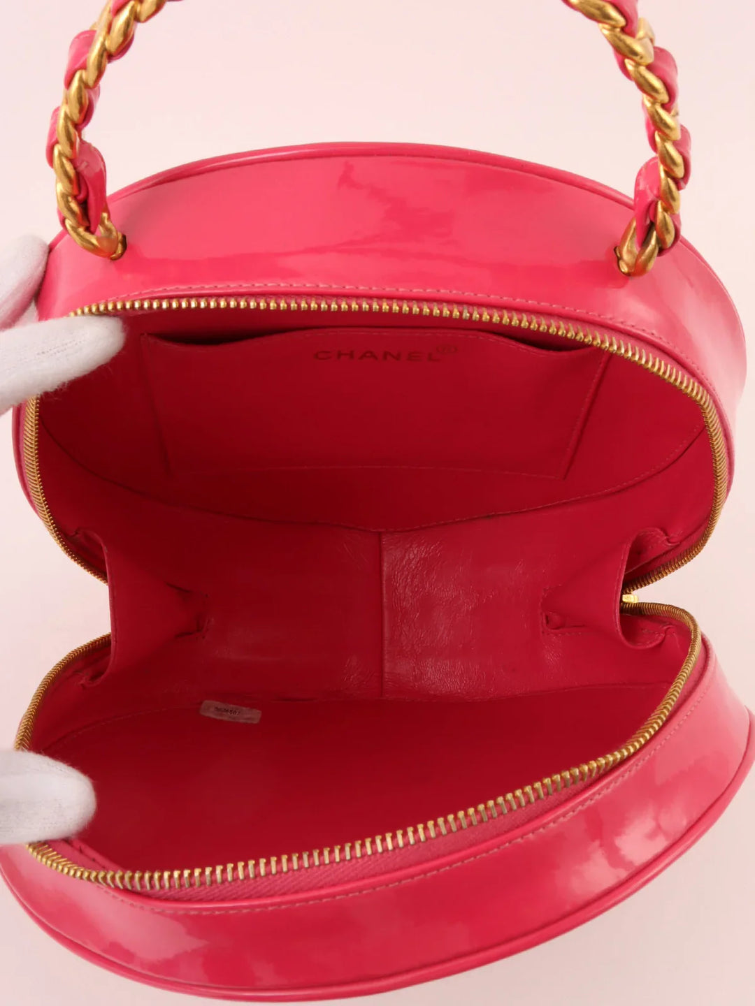 Chanel Around 1995 Made Patent Round Design Cc Mark Vanity Pink