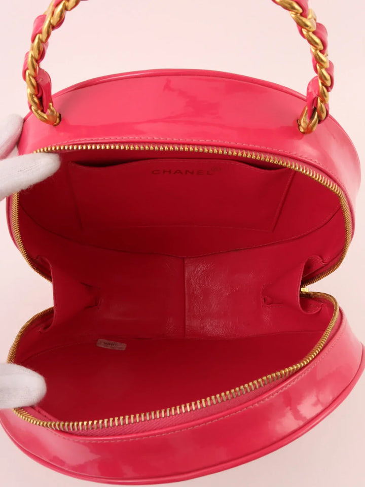 Chanel Around 1995 Made Patent Round Design Cc Mark Vanity Pink