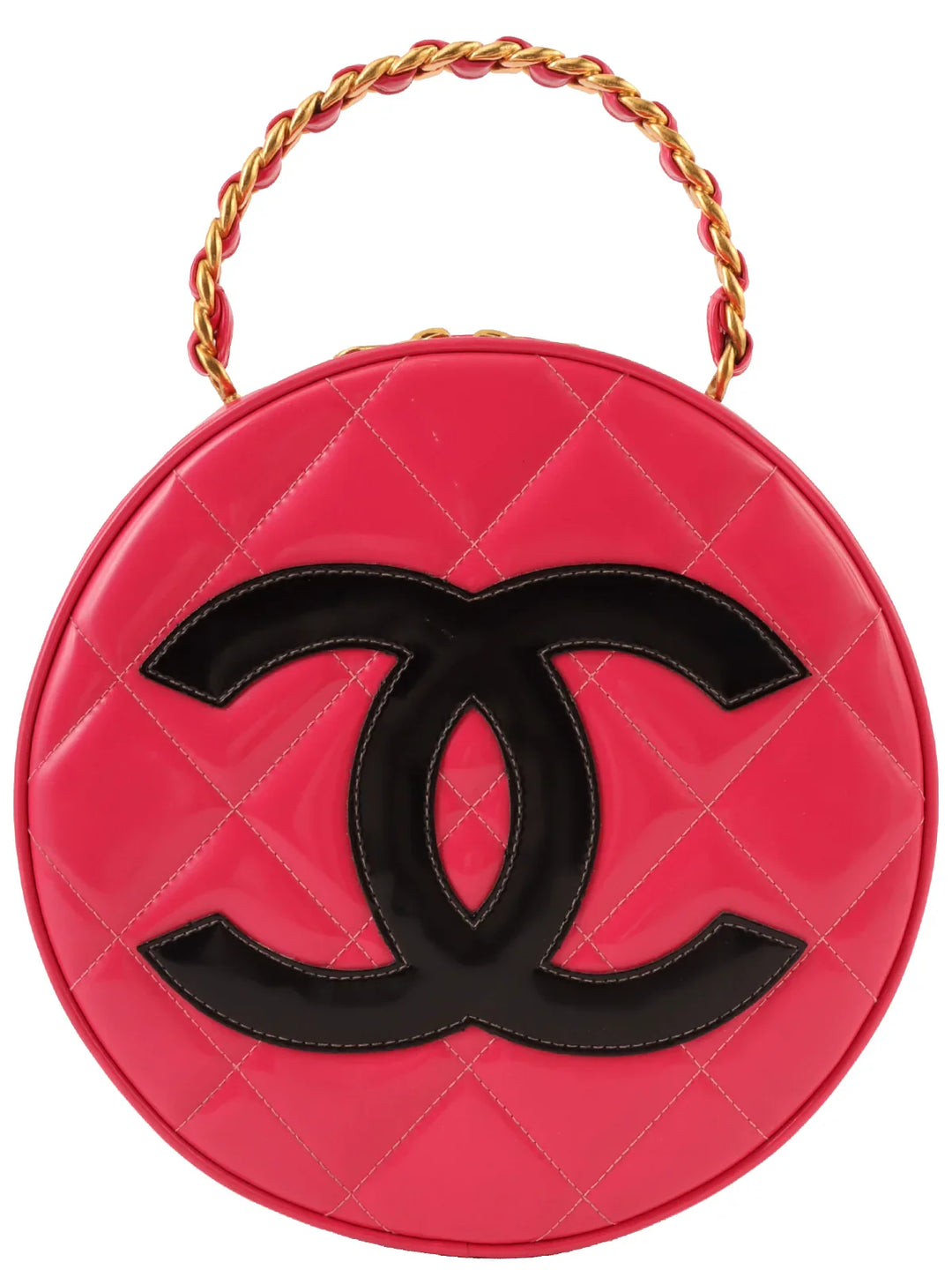 Chanel Around 1995 Made Patent Round Design Cc Mark Vanity Pink