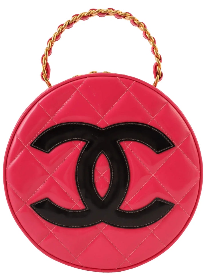 Chanel Around 1995 Made Patent Round Design Cc Mark Vanity Pink