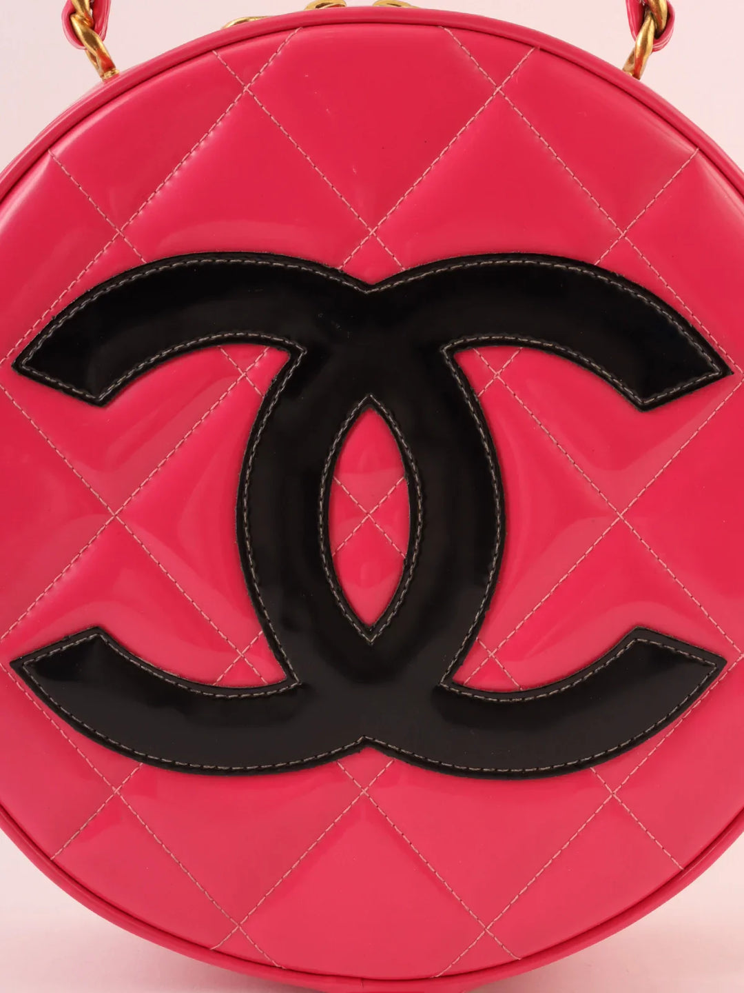 Chanel Around 1995 Made Patent Round Design Cc Mark Vanity Pink