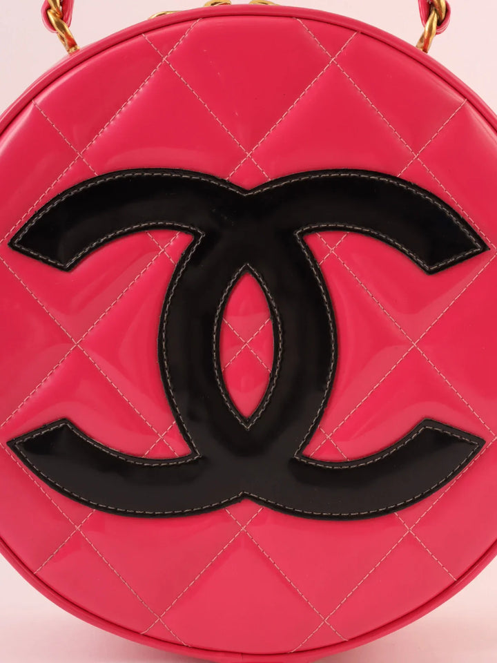 Chanel Around 1995 Made Patent Round Design Cc Mark Vanity Pink