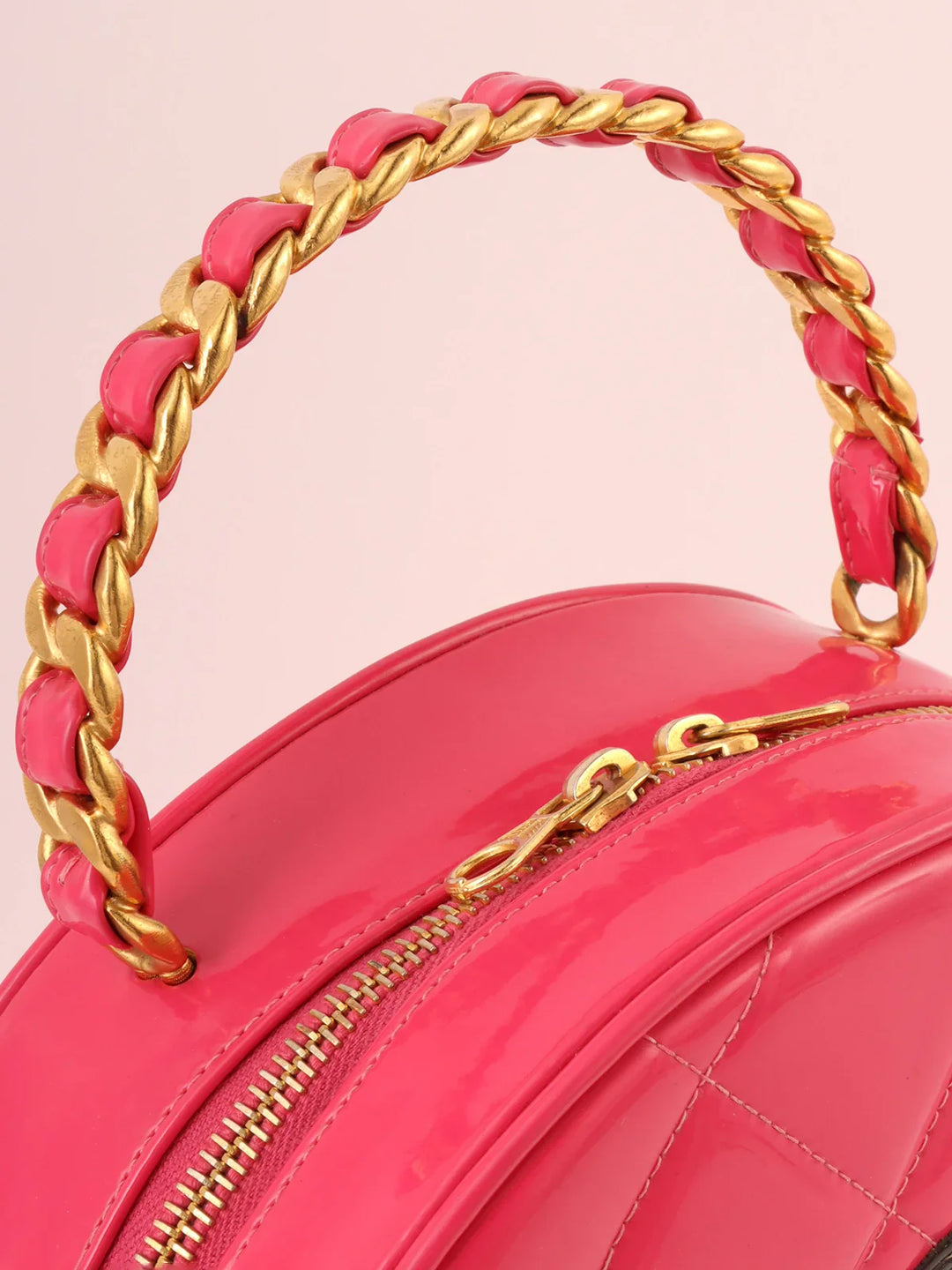 Chanel Around 1995 Made Patent Round Design Cc Mark Vanity Pink