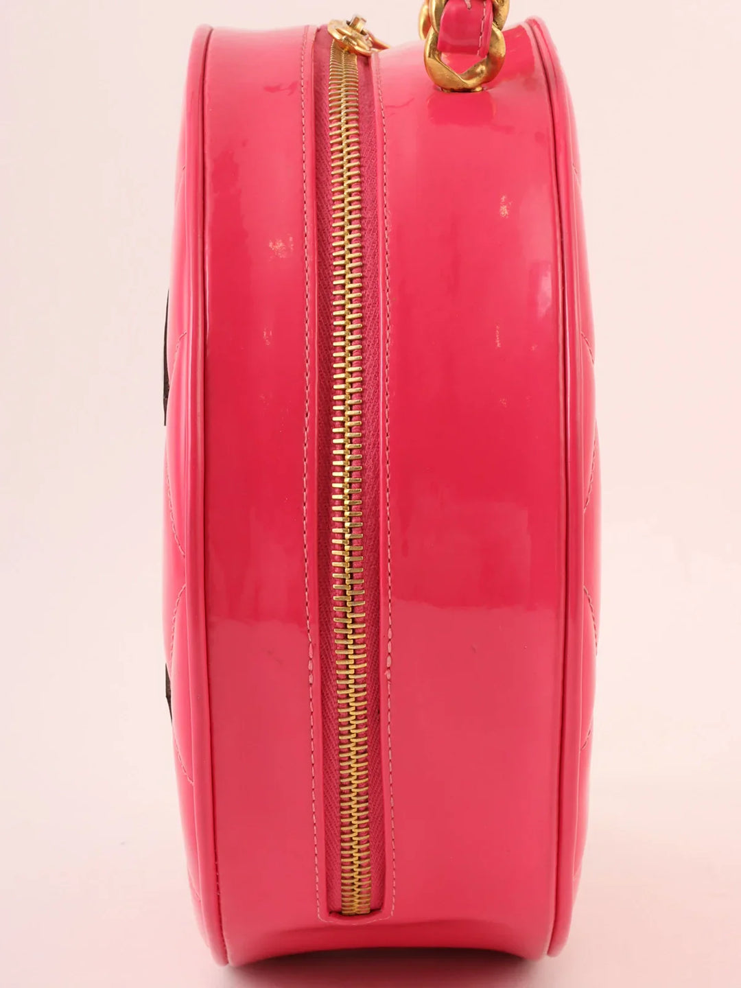 Chanel Around 1995 Made Patent Round Design Cc Mark Vanity Pink