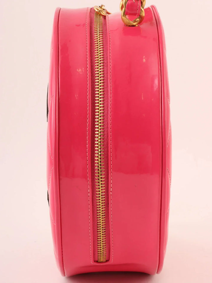 Chanel Around 1995 Made Patent Round Design Cc Mark Vanity Pink