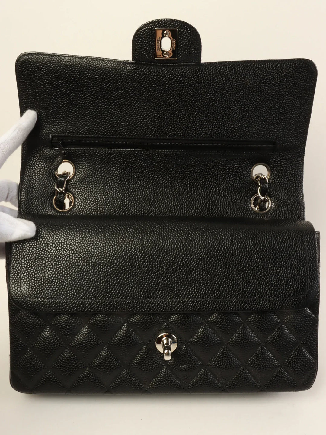 Chanel Around 2000 Made Caviar Skin Classic New Chain Bag 25Cm Black