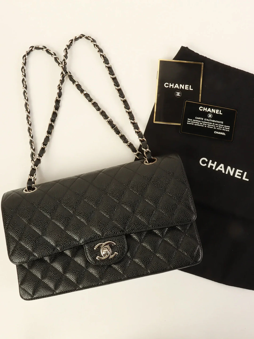 Chanel Around 2000 Made Caviar Skin Classic New Chain Bag 25Cm Black