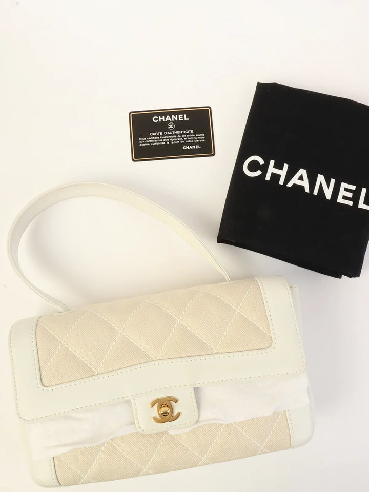 Chanel Around 2004 Made Wild Stitch Turn-Lock Top Handle Bag Ivory/White