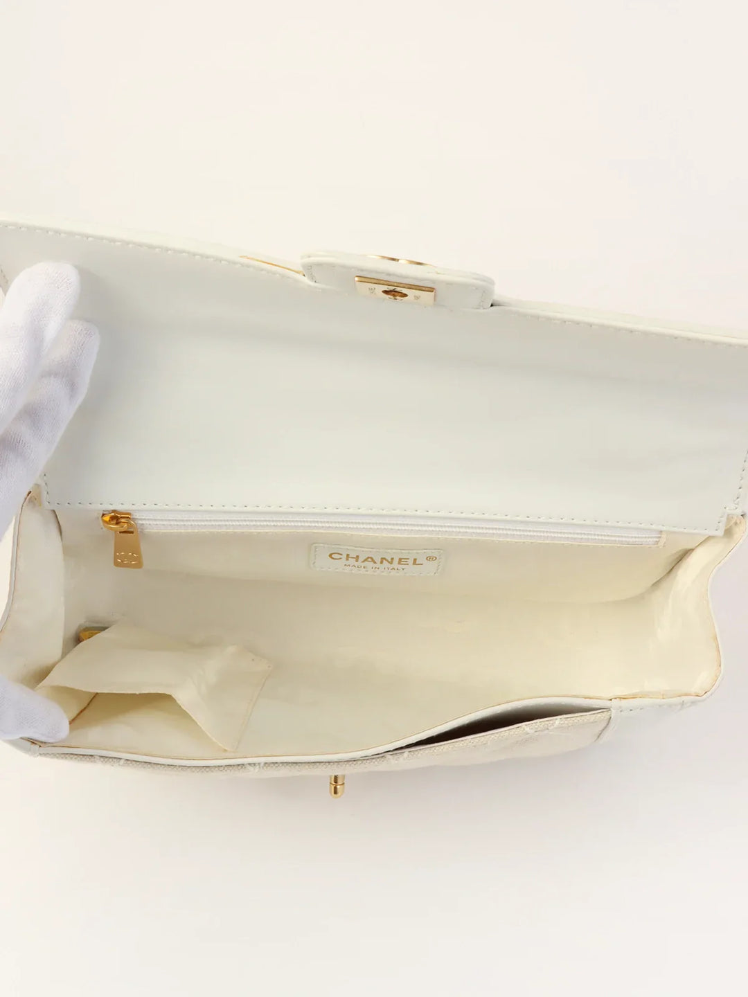 Chanel Around 2004 Made Wild Stitch Turn-Lock Top Handle Bag Ivory/White