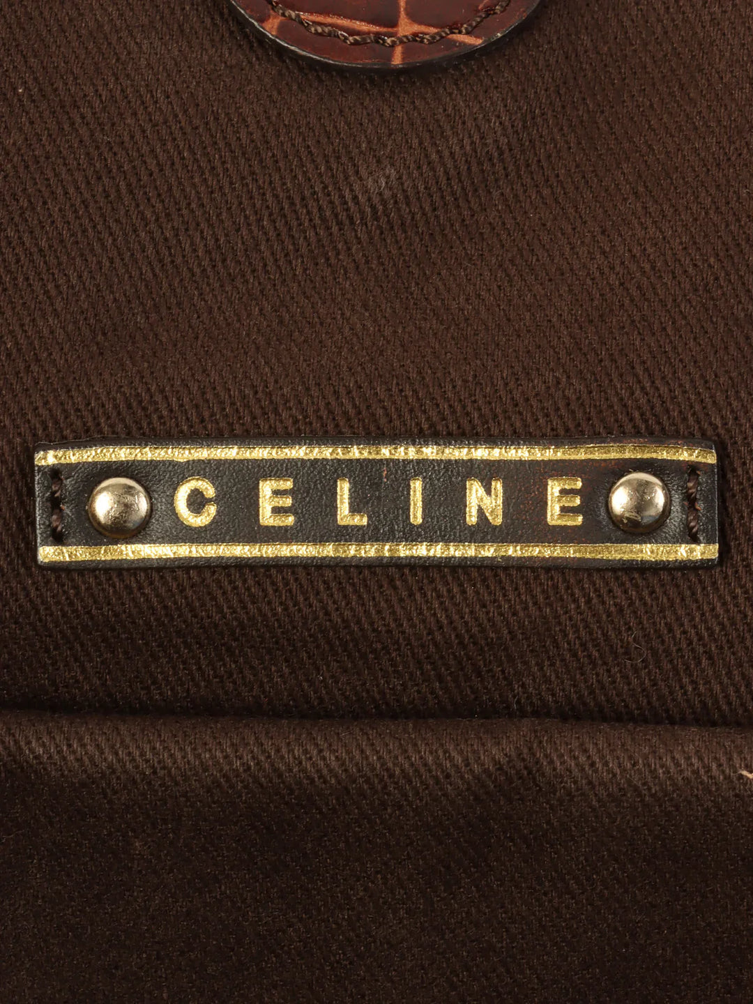 Celine Canvas Crocodeile Embossed Combination Macadam Pattern Logo Plate Tote Bag Brown