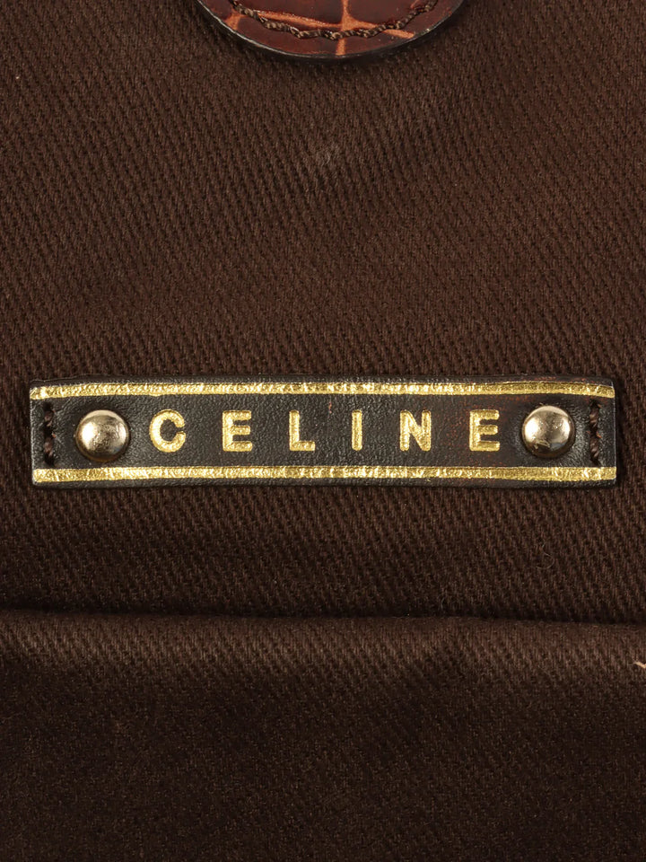 Celine Canvas Crocodeile Embossed Combination Macadam Pattern Logo Plate Tote Bag Brown