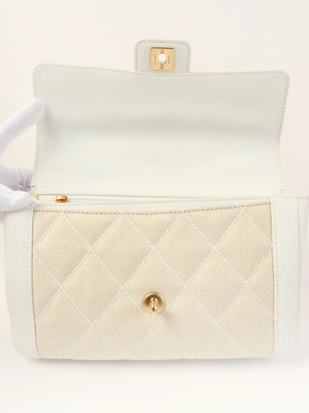 Chanel Around 2004 Made Wild Stitch Turn-Lock Top Handle Bag Ivory/White