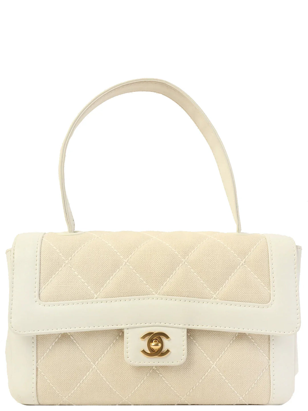 Chanel Around 2004 Made Wild Stitch Turn-Lock Top Handle Bag Ivory/White