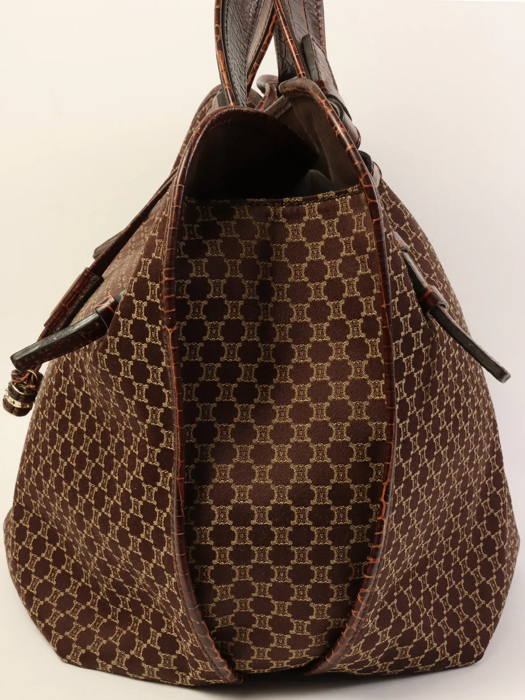 Celine Canvas Crocodeile Embossed Combination Macadam Pattern Logo Plate Tote Bag Brown