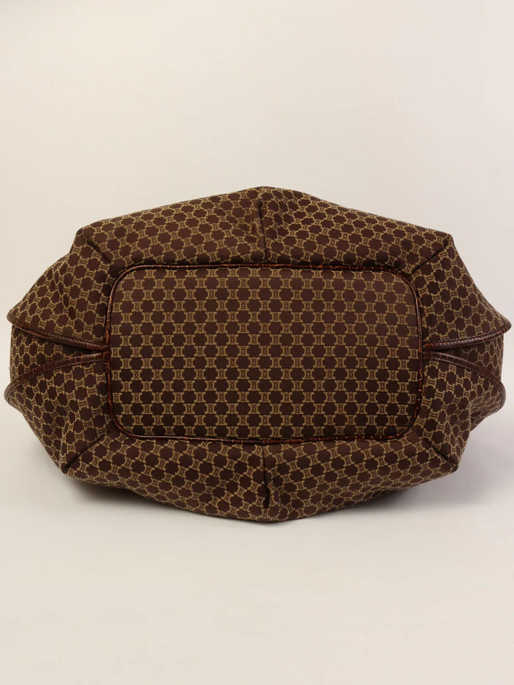 Celine Canvas Crocodeile Embossed Combination Macadam Pattern Logo Plate Tote Bag Brown