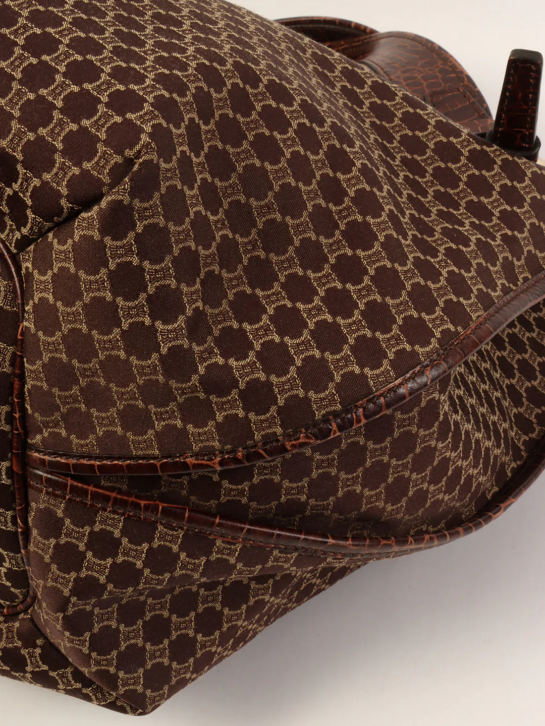 Celine Canvas Crocodeile Embossed Combination Macadam Pattern Logo Plate Tote Bag Brown