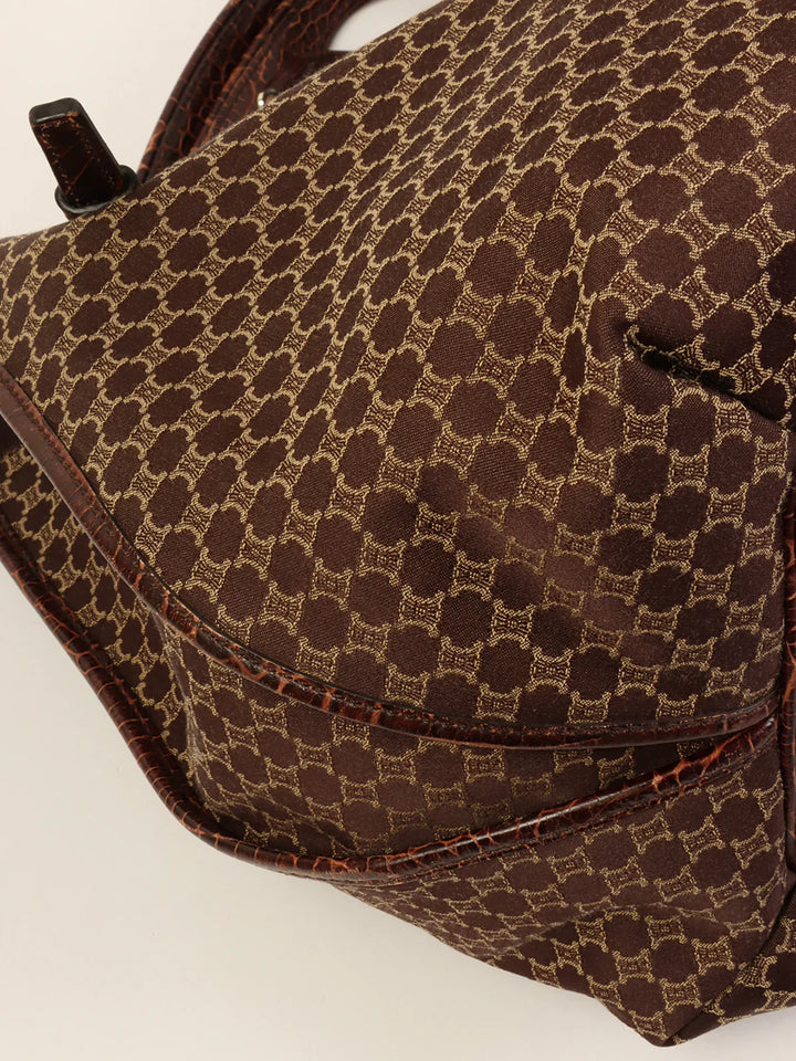 Celine Canvas Crocodeile Embossed Combination Macadam Pattern Logo Plate Tote Bag Brown