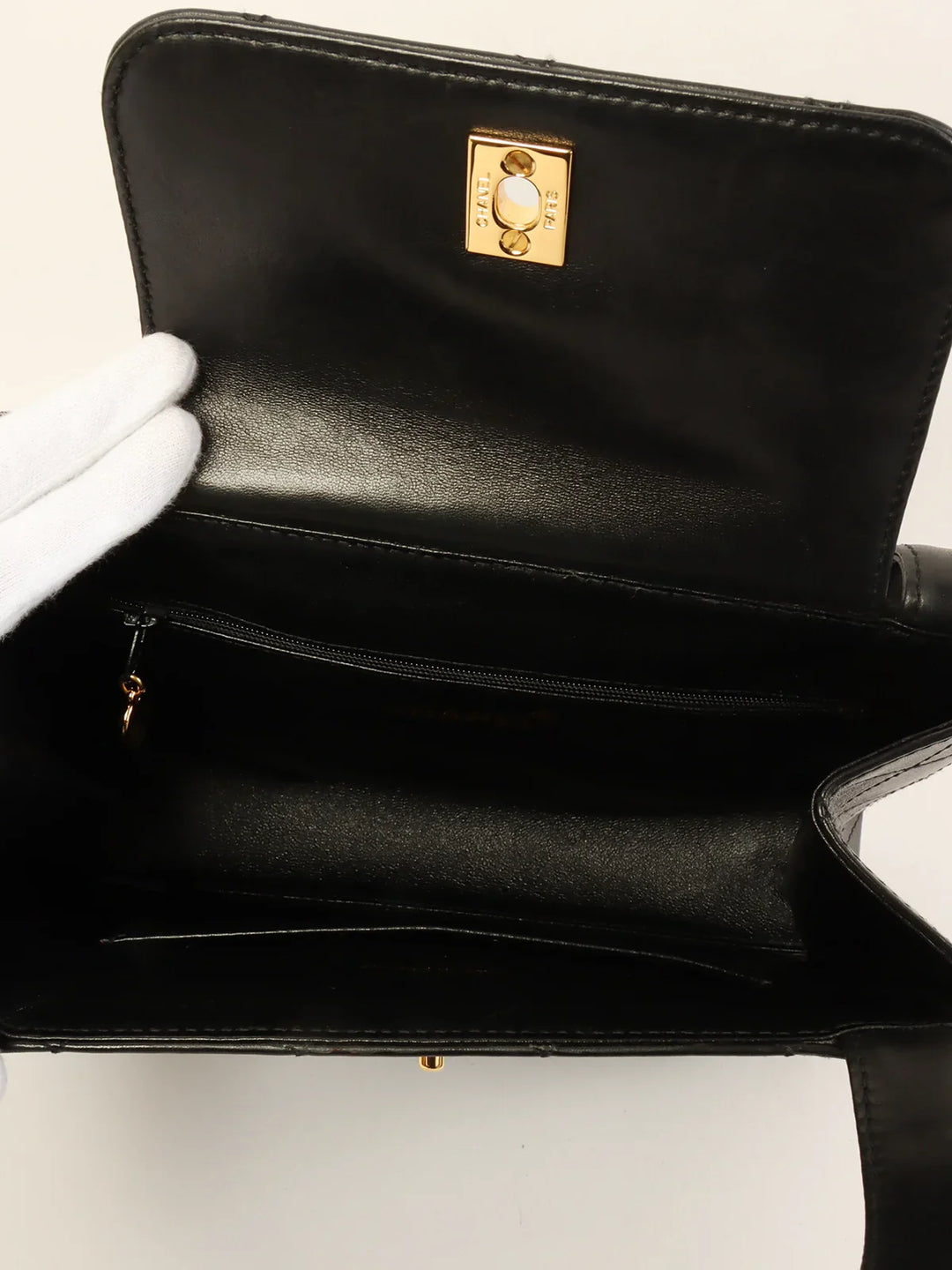 Chanel Around 1998 Made Turn-Lock Top Handle Bag Black