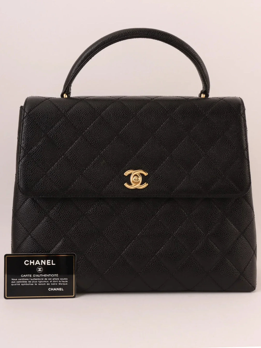 Chanel Around 2001 Made Caviar Skin Turn-Lock Top Handle Bag Black