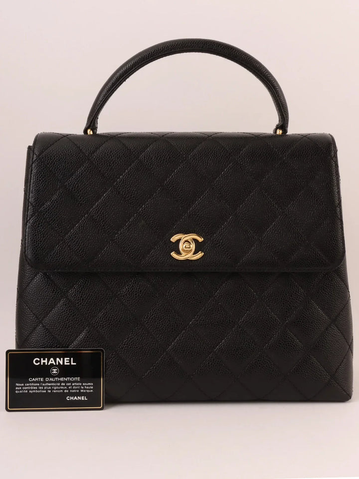 Chanel Around 2001 Made Caviar Skin Turn-Lock Top Handle Bag Black