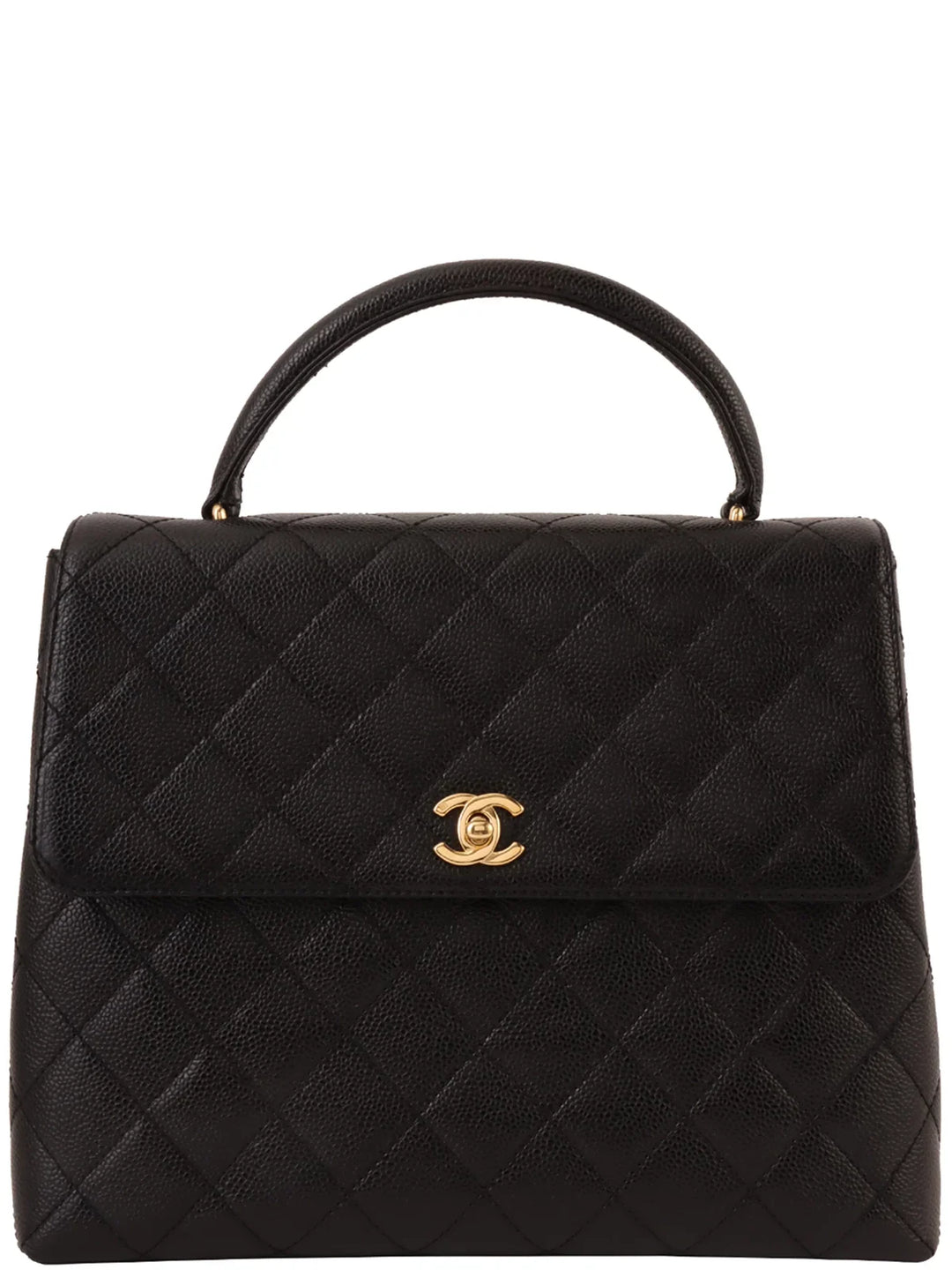 Chanel Around 2001 Made Caviar Skin Turn-Lock Top Handle Bag Black